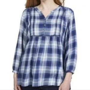 Wrangler Navy and White Plaid Blouse